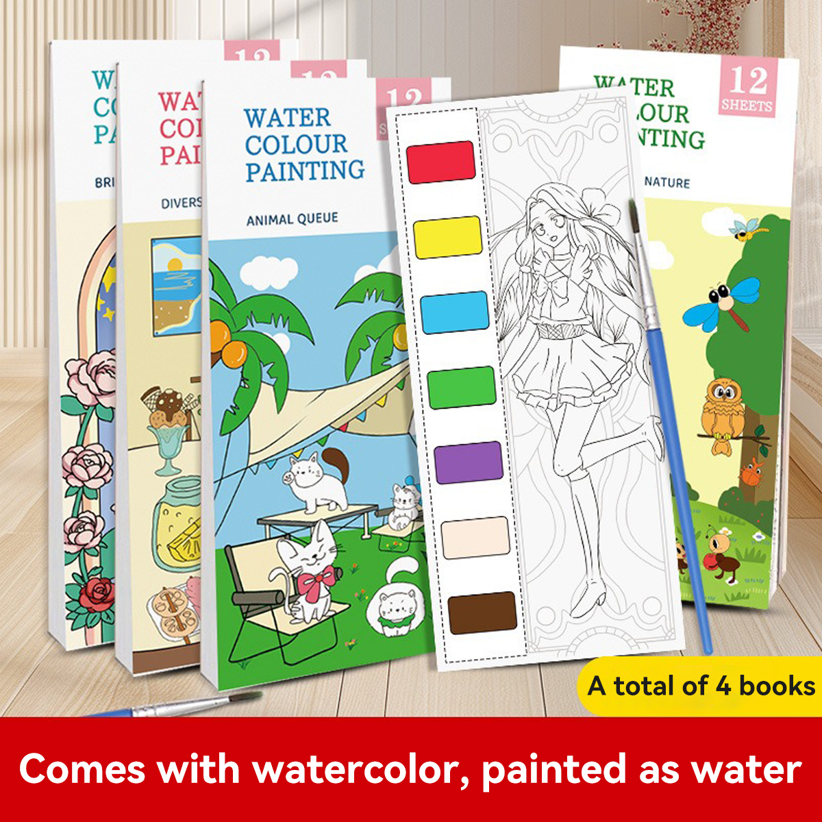 Kids Toys Drawing - 12Pages Coloring Book Portable Watercolor Painting