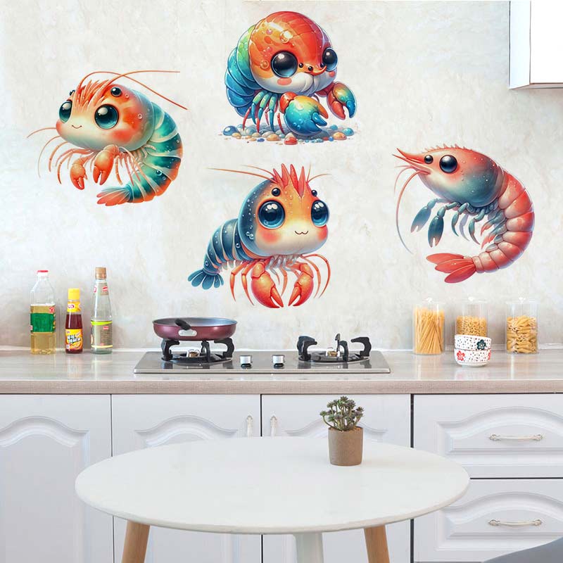 Kids Toys Kitchen Set - Cute Shrimp Sticker Kitchen Refrigerator Home