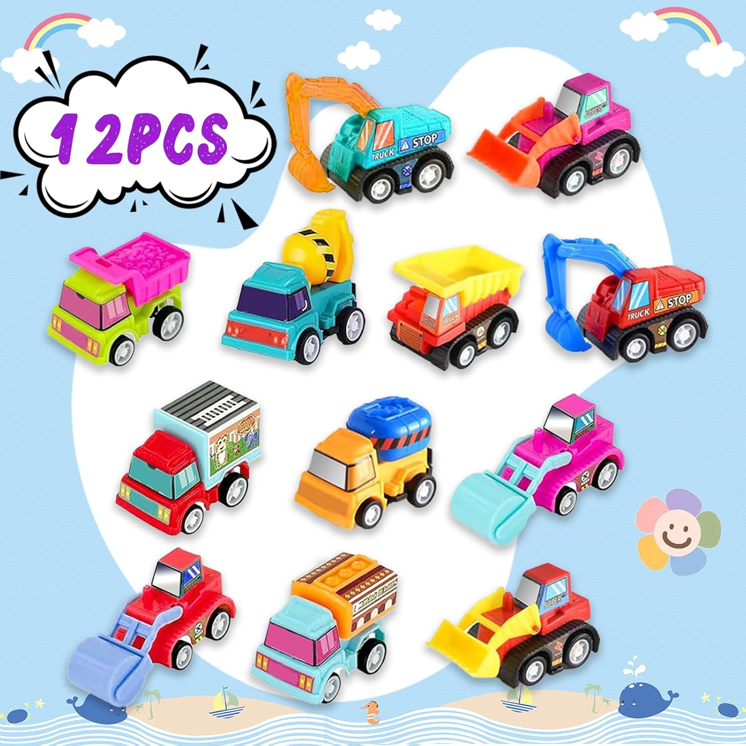 12pcs Pull Back Cars Truck Veh – обзор и цена Kids Y Toys